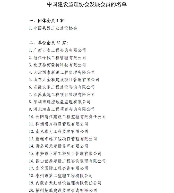 九游官方网站接纳中国兵器工业建设协会和广西万安工程咨询有限公司等31家企业为会员的通知